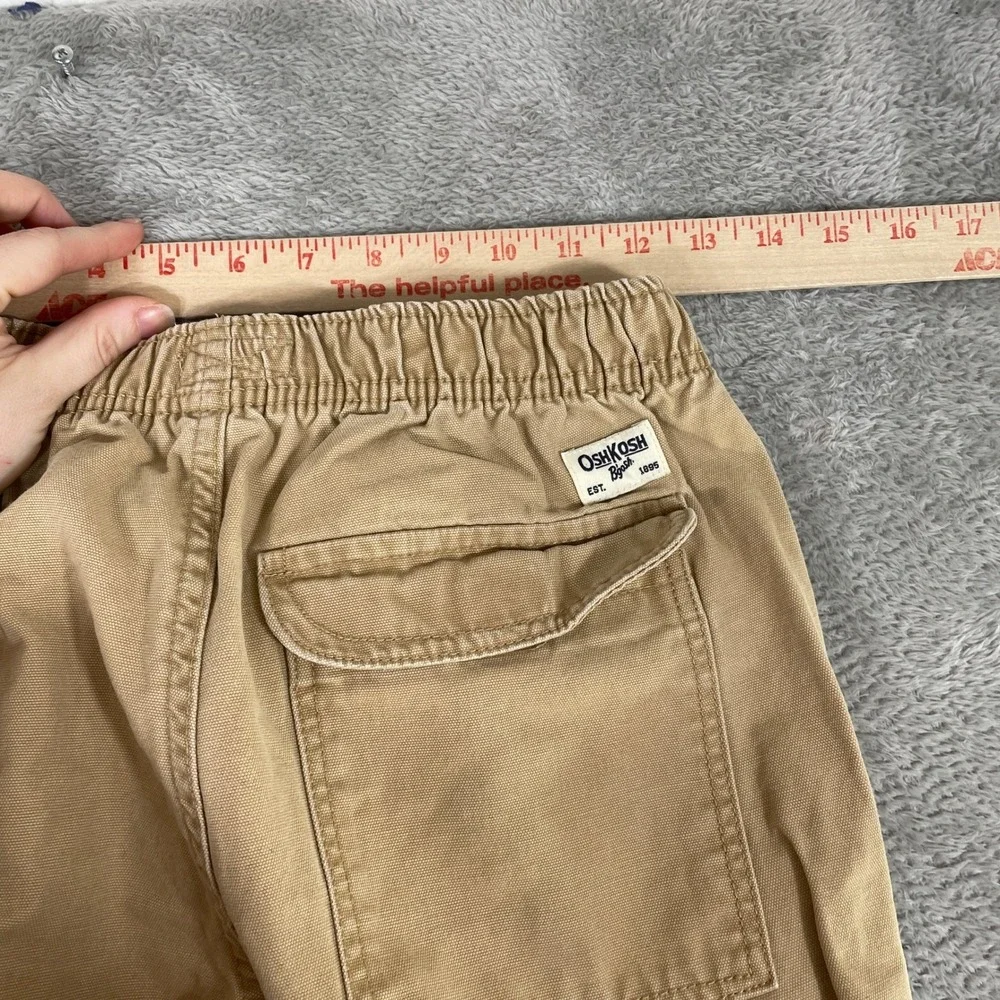 OshKosh Carpenter Pants‎ Kids Size 12 Tan Canvas Elastic Waist Utility Workwear
